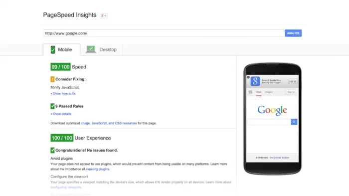 Google PageSpeed Insights 测速结果界面